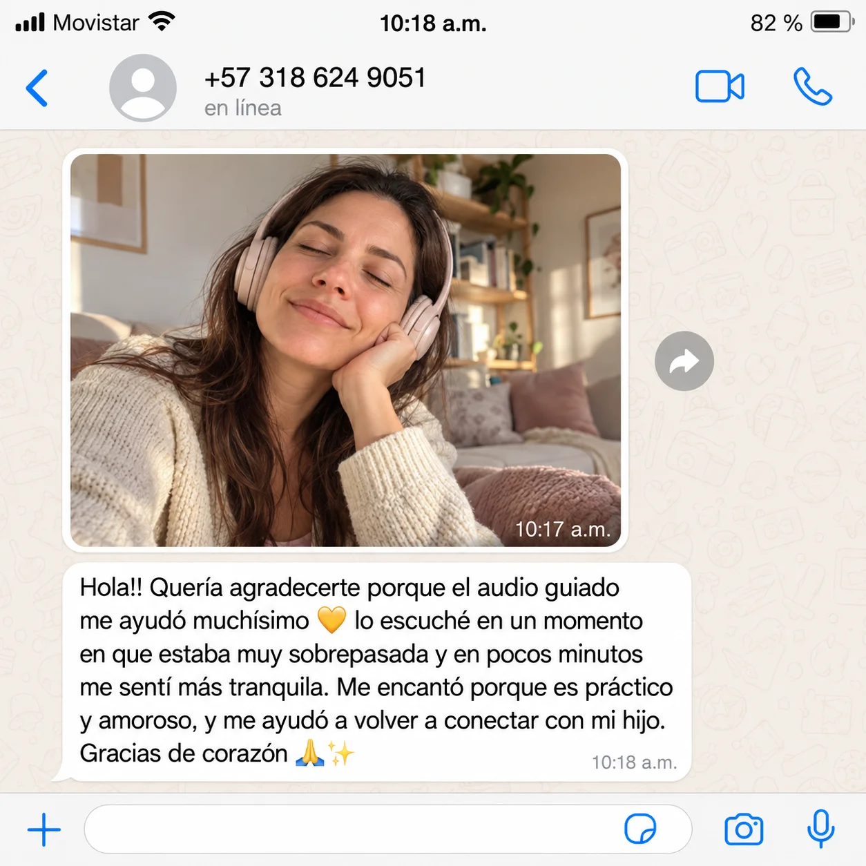 Captura de WhatsApp con un mensaje de agradecimiento por Método de Rescate