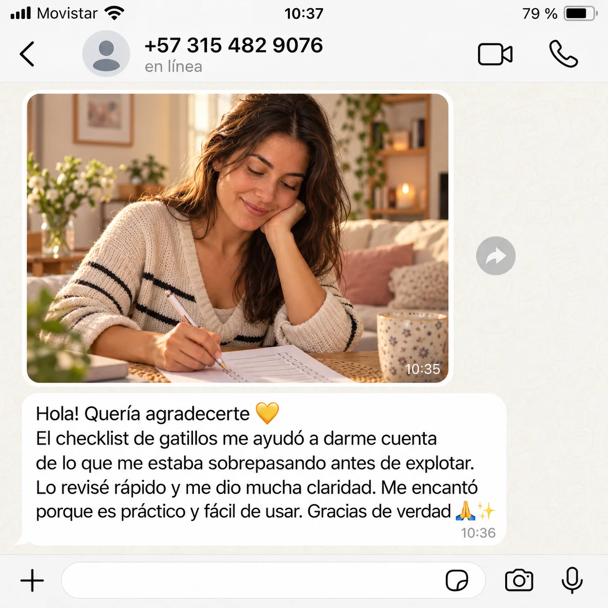 Captura de WhatsApp con un mensaje de agradecimiento por Método de Rescate